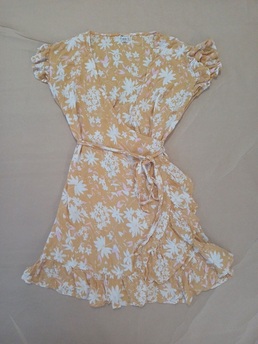 Billabong Yellow Floral Wrap Mini Dress